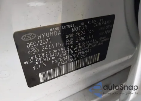 2022 Genesis G70 2.0T Rwd из США, поврежденный, VIN KMTG34TA7NU096941